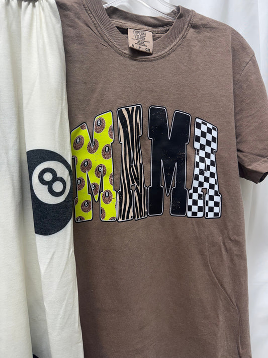 Lime Green Leopard 8 Ball Mama – Espresso Comfort Colors Tee