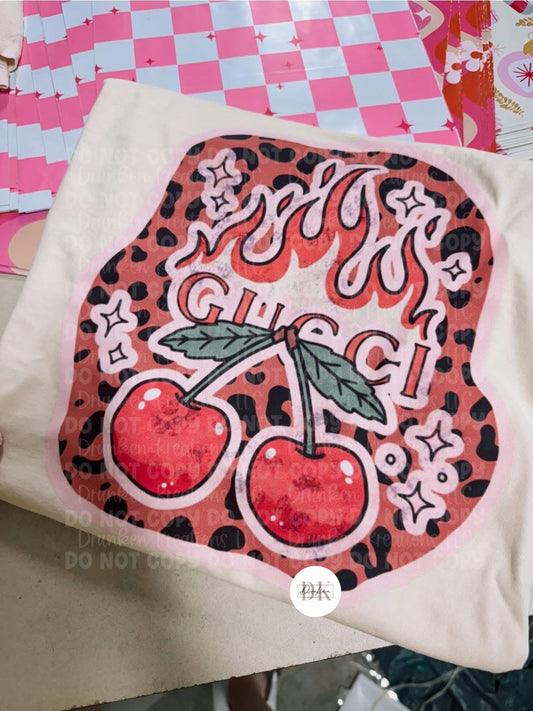 Guc flame & leopard cherries tee or sweatshirt
