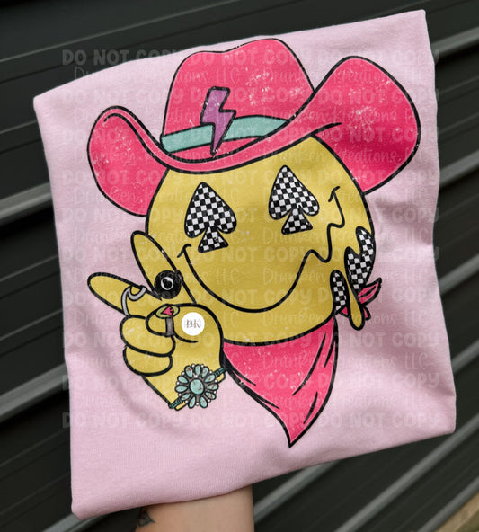 Hot pink checker face peace sign tee or sweatshirt