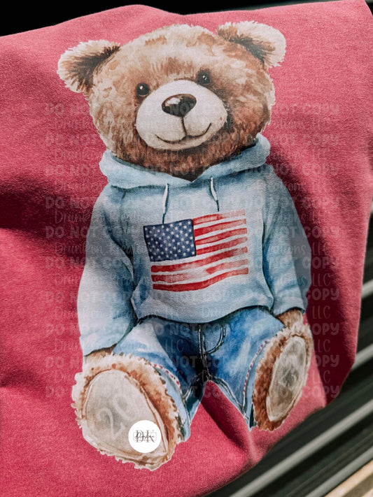 Teddy bear USA flag 2025 4th if july tee or sweatshirt