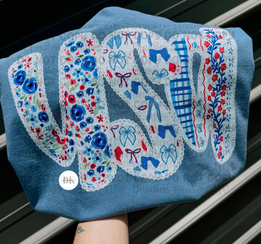 USA faux lace 4th if july tee or sweatshirt
